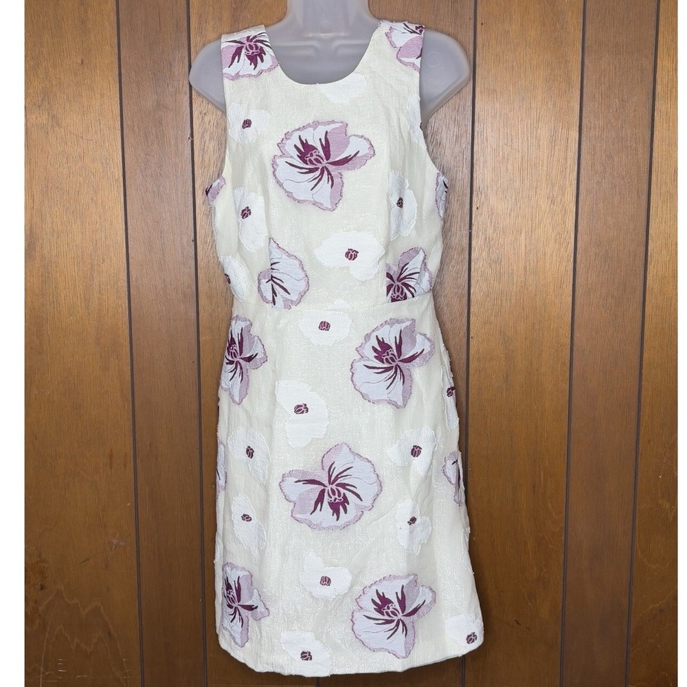 Ann Taylor Dress 2 Cream Pink Floral V Back Fairy Cottage Preppy Garden Party